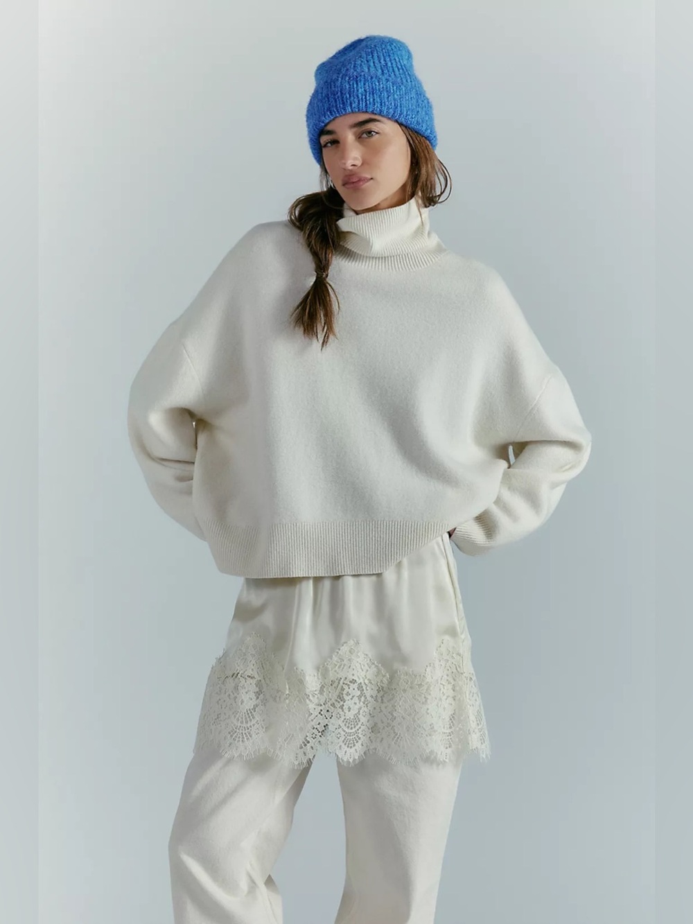 EUC Free People Ivory Lambswool Sigma Turtleneck Sweater size medium